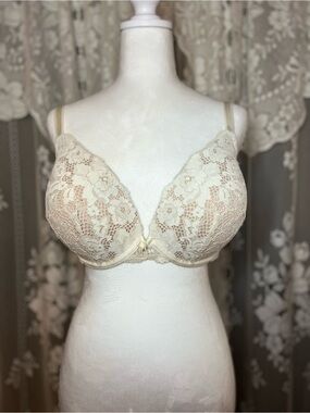 torrid Cream Lace Push-Up Bra with Floral Overlay Plus Size